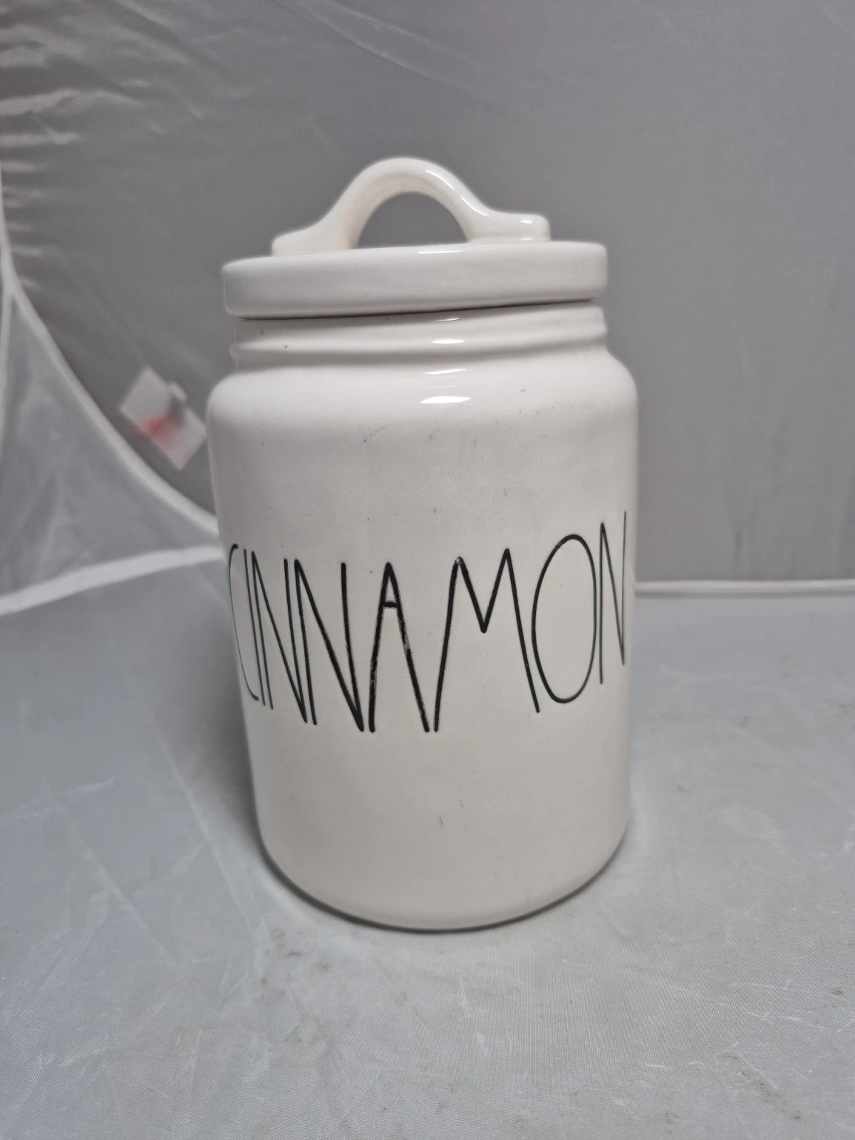 💥 New Rae Dunn Glossy White Baby CINNAMON Canister 6" Small Size Jar