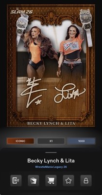 DIGITAL TOPPS WWE SLAM Becky Lynch/Lita LEGACY 26 ICONIC WOOD SIGNATURE Read