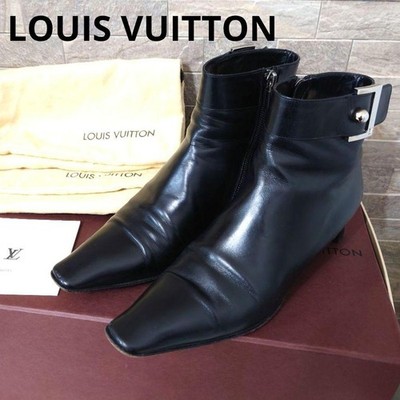 Rare LOUIS VUITTON Black Leather Ankle Boots Size 36.5 US 6.5