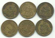 VERY NICE LOT 6 FRANCE 1 FRANC COINS-1921,1922,1923,1924,1937,1938-JUL664