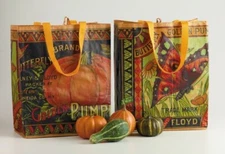 2 NWT DII REUSABLE Vintage Golden Butterfly Pumpkin Label  GROCERY SHOPPING BAG
