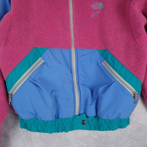 Vintage 90s The North Face Fleece Jacket Girls 10 Pink Blue Colorblock USA - Picture 7 of 24