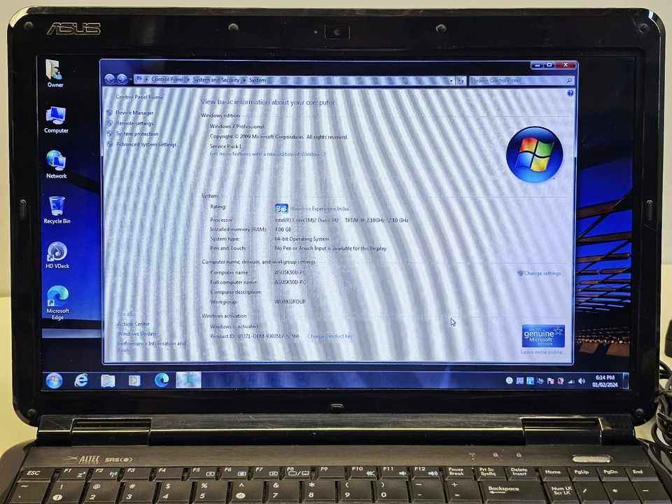 Asus K50IJ 15.6" Intel C2D T6750 + 4GB + 250GB Windows 7 Pro *LEER* PROBADO Foto 3 de 4