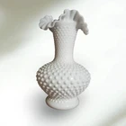Vtg Fenton Hobnail Vase Large White Milk Glass Ruffled Double Crimped Edge Vase