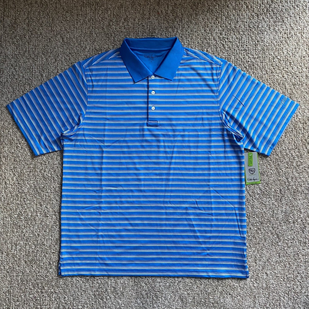 Walter Hagen Polo Shirt Mens XL Blue Striped S/S Golf Stretch UPF
