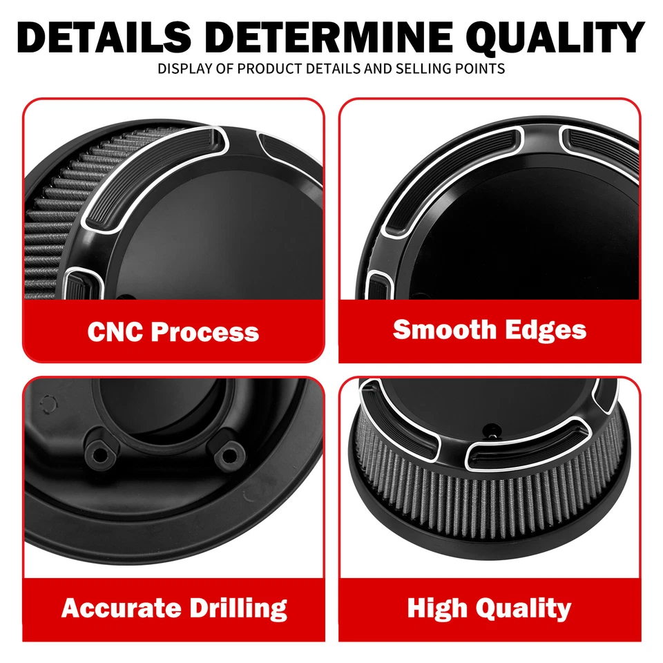 Black Air Cleaner Filter High Flow Intake Fit For Indian Vintage Chief Chieftain - Image 4 of 4