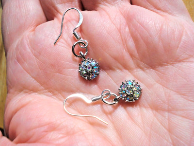 1 1/8'' Drop Silver Plate Multicolor Pale Clear Rhinestone Studded Coin Earrings