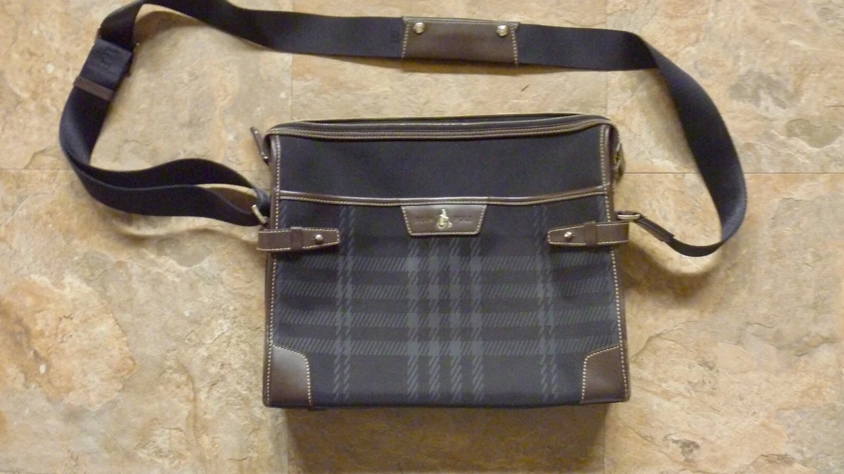 Bean Pole purse bag tote plaid tartan green black leather VG