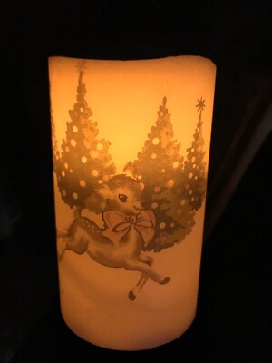 Cath Kidston Christmas Bambi Hand Decor Led Wax Vanilla Scent Pillar Candle 13x7 Ebay