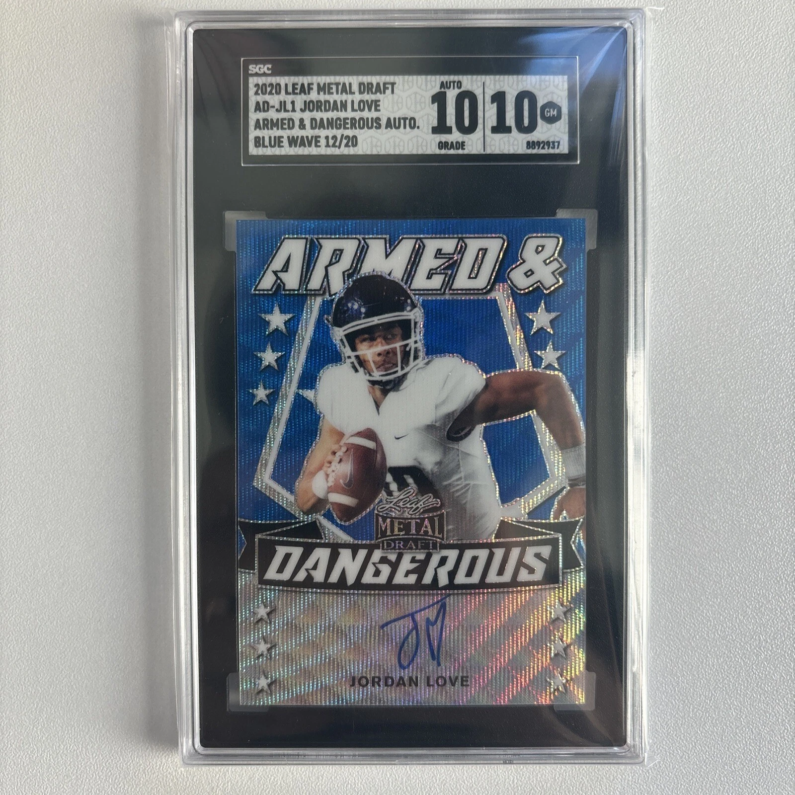 Jordan Love Leaf Metal Draft Armed & Dangerous Autographs #ADJL1 Blue Wave