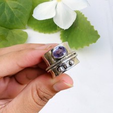 Purple Amethyst Gemstone 925 Sterling Silver Minimalist Spinner Ring Jewelry