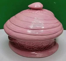 Vintage Glossy Pink Luster Clam Shell Shaped Soup Tureen Serving Bowl - 9.25"