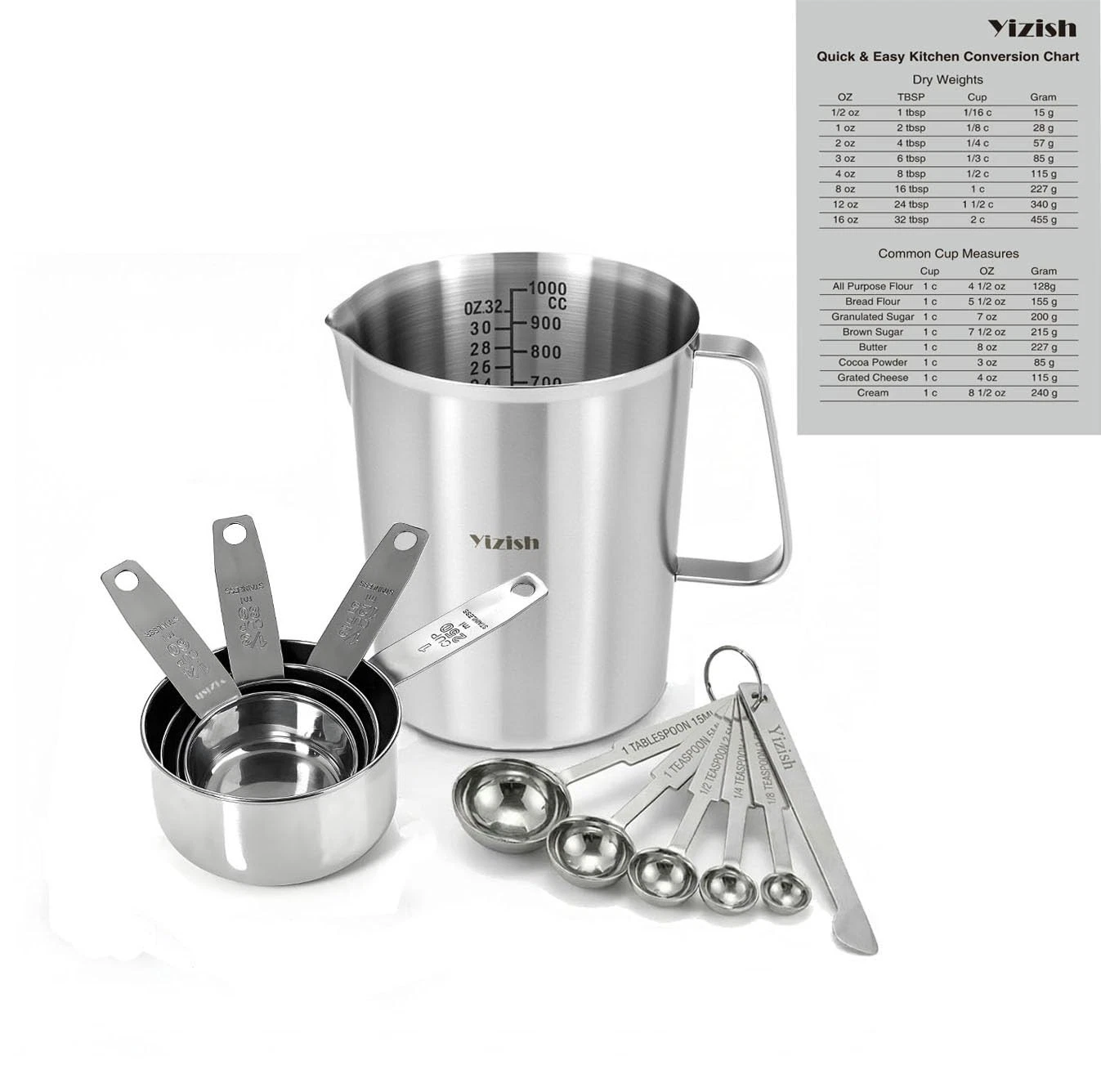 12-Piece Measuring Cups and Spoons Set with 1L (32oz) 304 Stainless Steel Mea...