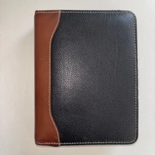 Franklin Quest Classic Two Tone Black Brown Leather Planner Organizer 6 Ring