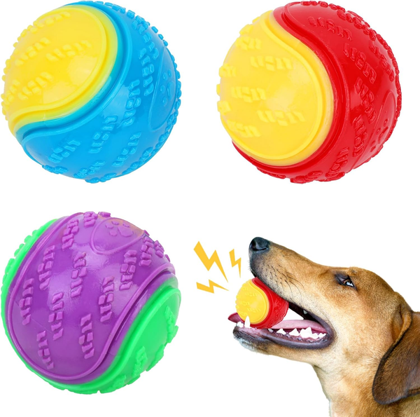 Qkurt 3 StüCk Quietschende HundebäLle,Hundespielzeug UnzerstöRbar, Gummi Hohe De-image