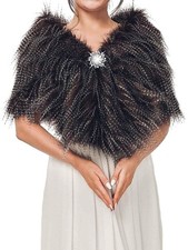 Wedding Fur Shawls Wraps Bridal Stole Faux Bride Scarf Shrug Brooch Womens