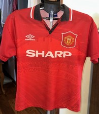 VINTAGE Authentic Umbro Manchester United 1994/1995 Home Shirt Strip YOUTH Man U