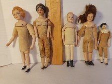 Antique 1900's To 1930's Miniature Porcelain Bisque Dolls Set Of 5 Some Marked