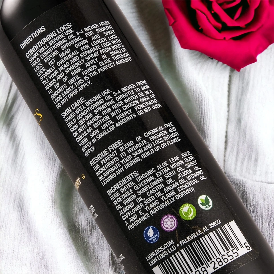 LION LOCS ROSE WATER SPRAY FOR DREADLOCKS, SISTERLOCKS, BRAIDS, DRY HAIR - Image 2 of 4