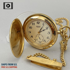  N.Mint Seiko Pocket Watch 7N07-001A Gold Small Seconds Quartz KANJI US Stock