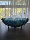 Vintage Iridescent Blue Carnival Glass Fruit Bowl
