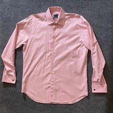 David Donahue Dress Shirt Mens 15.5 34/35 Pink French Cuff Check Cotton Tailored