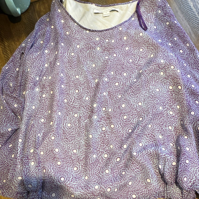 Diane von Furstenberg Women s Purple/White Polka Dot Satin Ruffle Blouse S