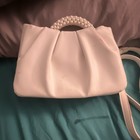 White Satin Pleated Clutch Bag with Pearl Handle and Shoulder Strap — photo 2