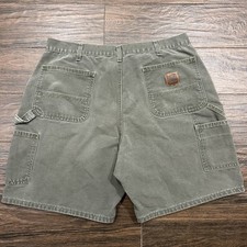 Vintage Carhartt B25 MOS Green Carpenter Shorts Duck Canvas Tagged 38 Fit 36