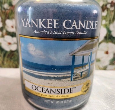 Yankee Candle OCEANSIDE  22oz Jar Retired Scent Blue Candle 1 wick & ocean Air