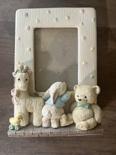 VTG Ceramic Baby Picture Frame Nursey Giraffe Bunny Bear Pastels 3.5 x 5.5" NEW