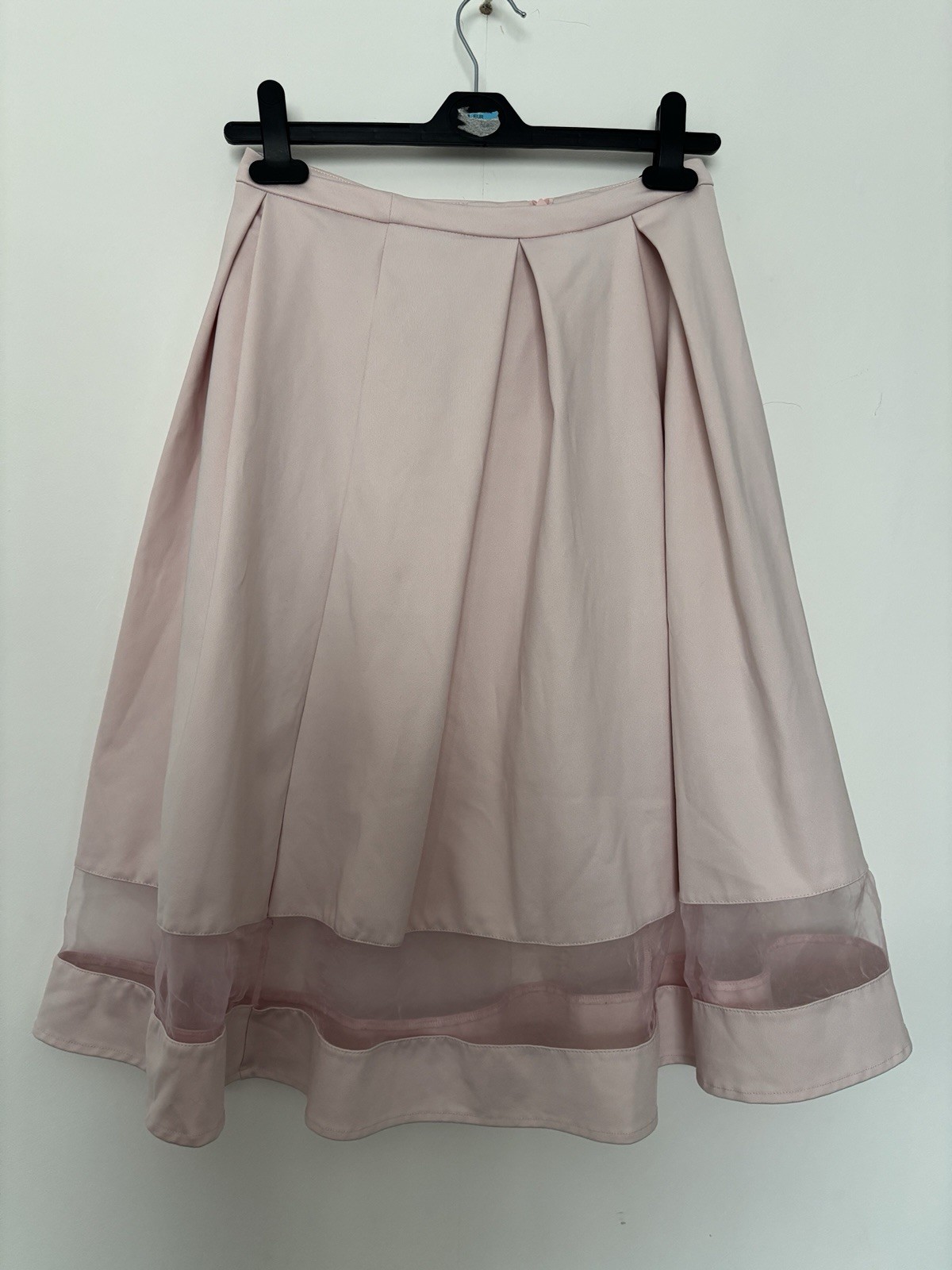 Papaya Weekend Pale Pink Flared Midi Skirt with Mesh Panel Detail UK 8