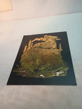 (1) Pre-owned Vintage Etching Wolf Art On Cardboard 8 In X 10 In Unframed