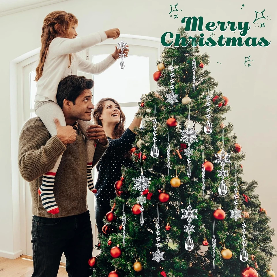 16 Pezzi Decorazioni per Albero Di Natale, Acrilico Cristallo Fiocco Di Neve Ghi - Immagine 3 di 4