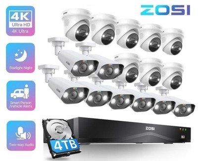ZOSI 4K POE Überwachungskamera Set Außen 8MP 8/16CH Mit HDD NVR FarbNachtsicht