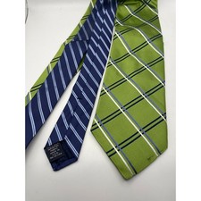 Tommy Hilfiger Mens Silk Tie Lime Green Navy Blue Plaid Striped Made in USA