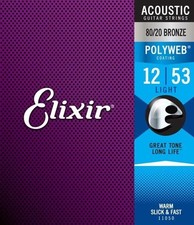 Elixir 11050 12-53 Light 80/20 Polyweb Coated Acoustic Guitar String Set