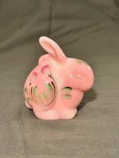 Fenton Rosalene Pink Chubby Bunny Rabbit Figurine Easter Hand Painted Signed