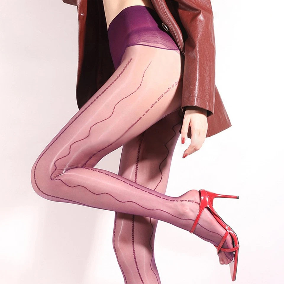 5D Ultra Sheer High-waisted Pantyhose Electric Wave Pattern Oily Stocking Tights - Image 2 of 4