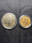 1976 Gold Plated $1 Coin + 1976 Gold Plated Half Dollar Coin - Good Condition