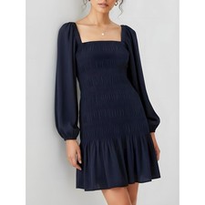 $265 NWT GANNI Ripstop Ecovero Smock Mini Dress, Sky Captain, FR38/US6