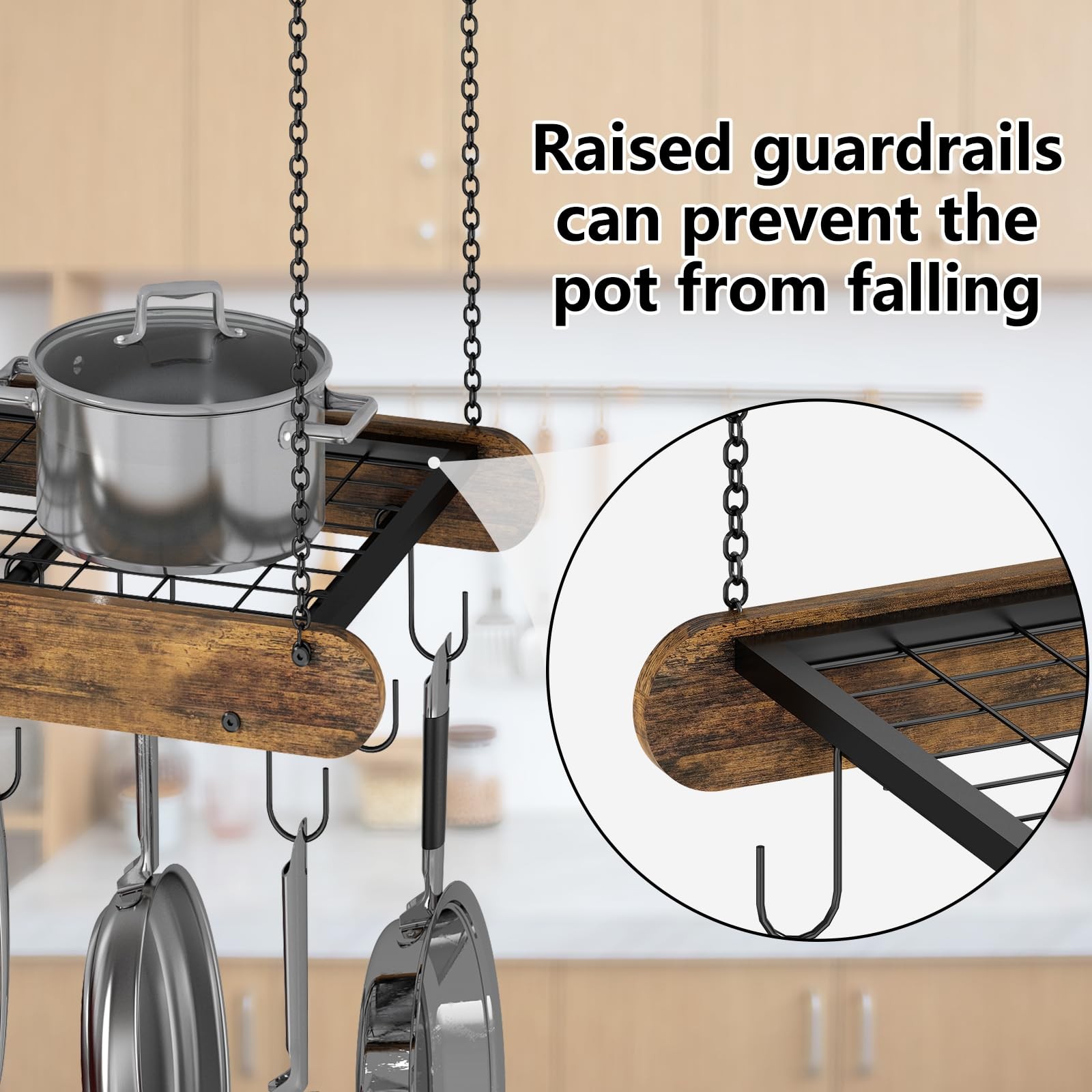Pot Racks Hanging Ceiling Mount with 12 S-Shaped Hooks Heavy-Duty Pot and Pan