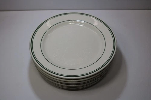 8 Vintage Homer Laughlin China Green Stripe 8.25 In Restaurant Ware