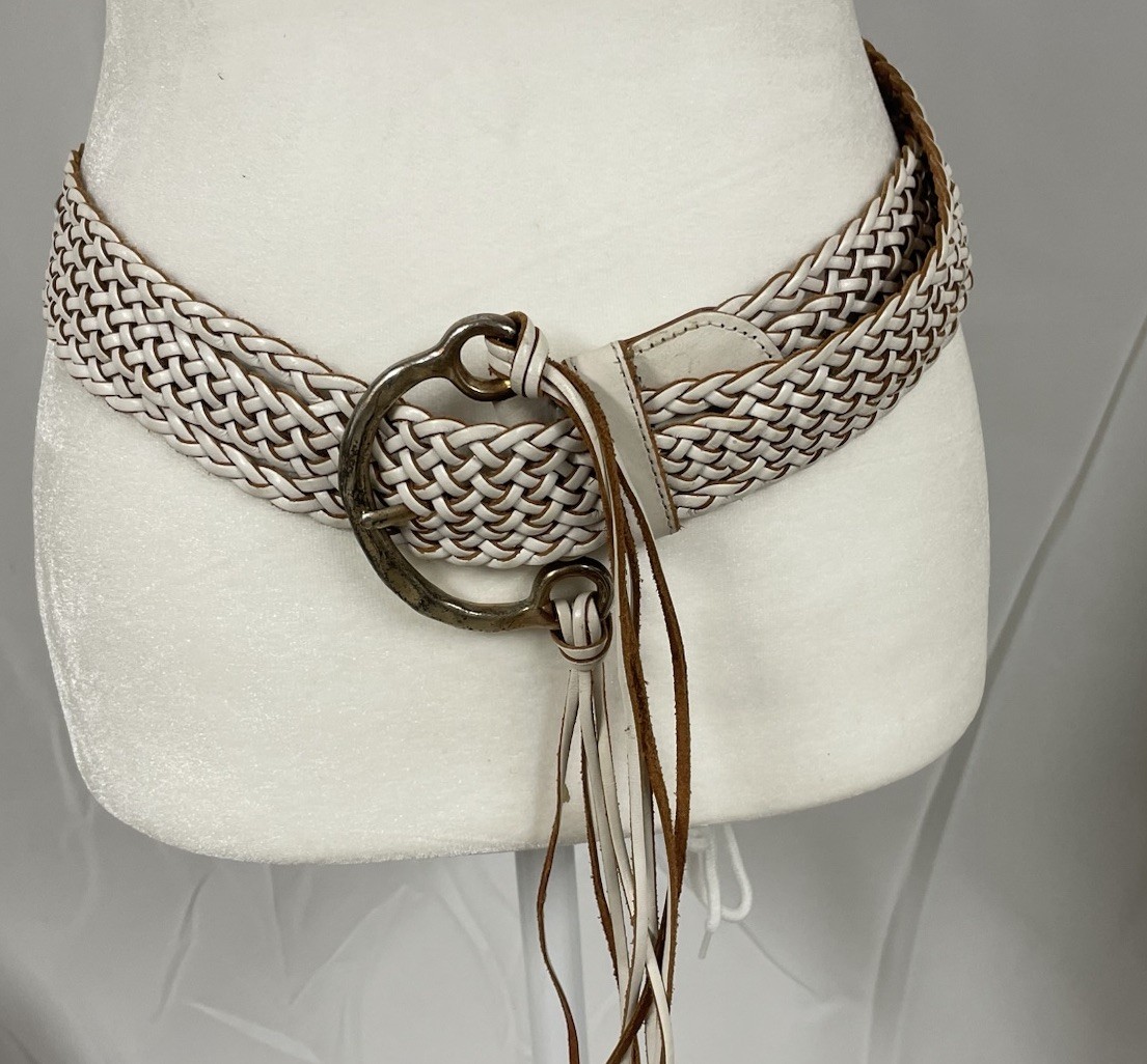 Linea Pelle: Wide Cream Leather Belt M/L Celine Belt - Cream Italian Leather with Gold Buckle  main image 4