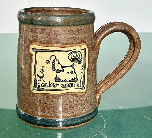 Cocker Spaniel Hand Thrown Pottery Coffee Mug McCartney 1998 Artist Brown Teal
