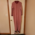 Nick & Nora Sock Monkey Pajamas One Piece Red White Striped Womens Size M Footie — photo 1