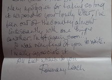 ORIGINAL HAND WRITTEN LETTER ROSEMARY LEACH That&rsquo;ll Be the Day, Room with a View