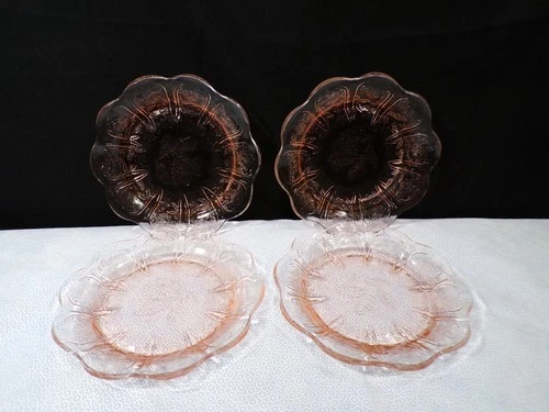 Set of 4 Jeannette Cherry Blossom Pink Depression Glass Childs Plates 5 3/4"