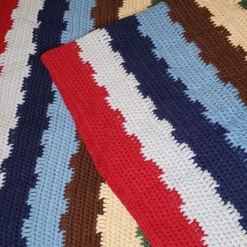 Handmade Multicolor Stripe Afghan Blanket, Sz 51