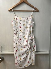 FOREVER 21 Spaghetti Strap Faux Wrap Dress Ivory White Floral Lined Size L NWT